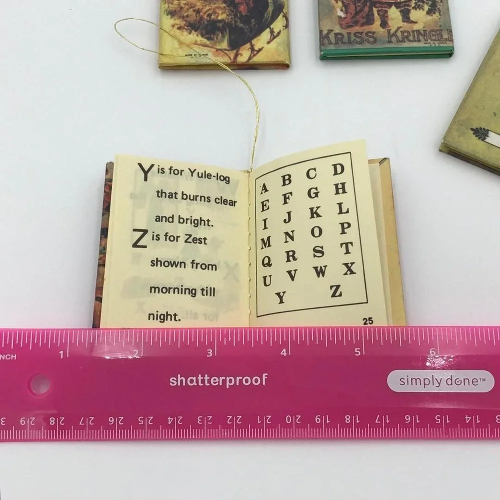 Vintage Miniature Book Christmas Ornaments Set 6 Victorian Santa Christmas Carol